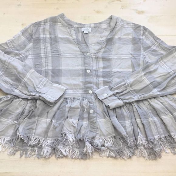 Mud Pie peplum flannel w raw edge hem sz L - Picture 1 of 4